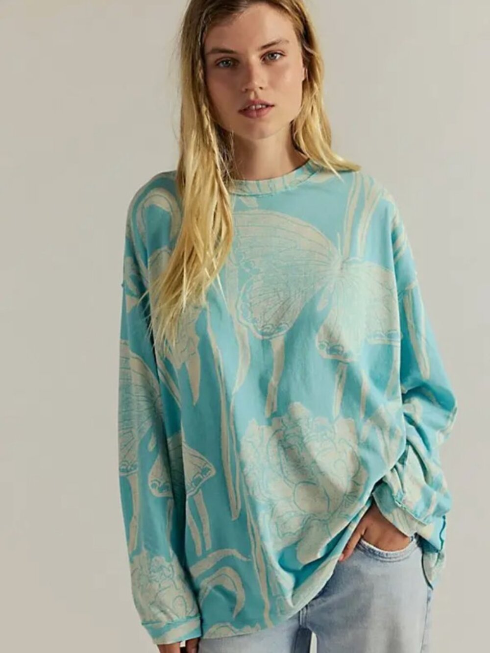 NWOT Free People X we the free ellen printed long-sleeve tee Large READ